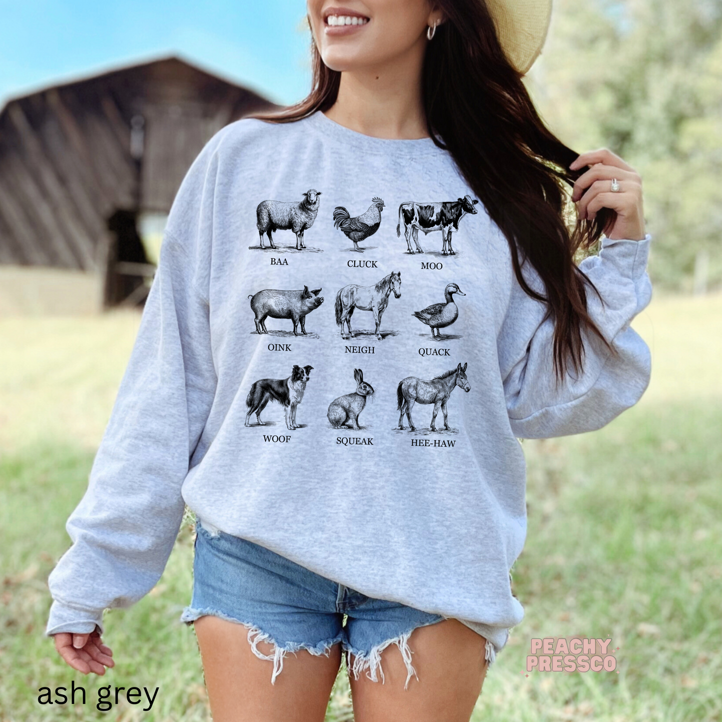 Farm Animal T-Shirt – Cute Vintage Sketch Style Barnyard Sweatshirt, Apparel