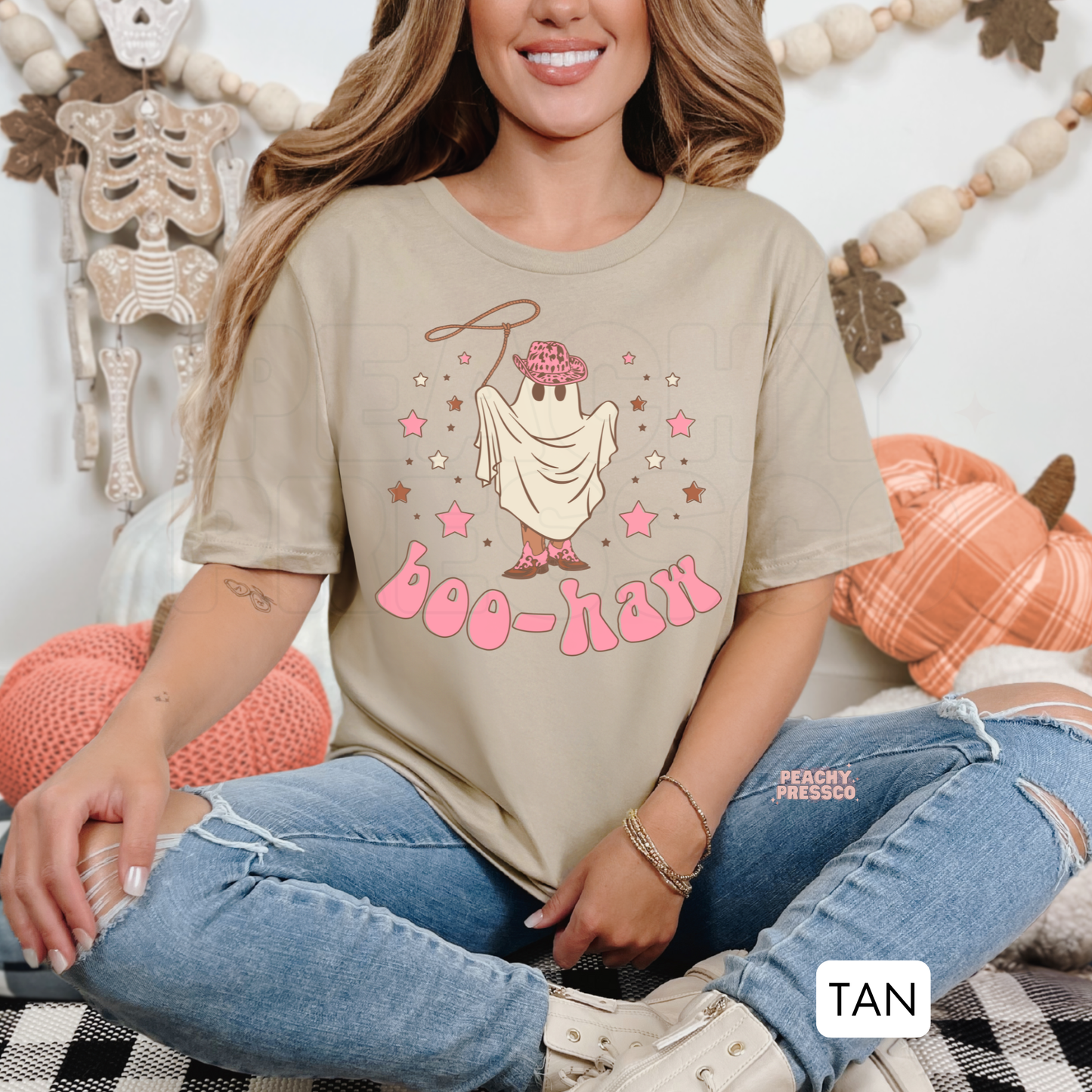 Retro Boo Haw Cowgirl Ghost Shirt – Pink Western Halloween – Country Apparel