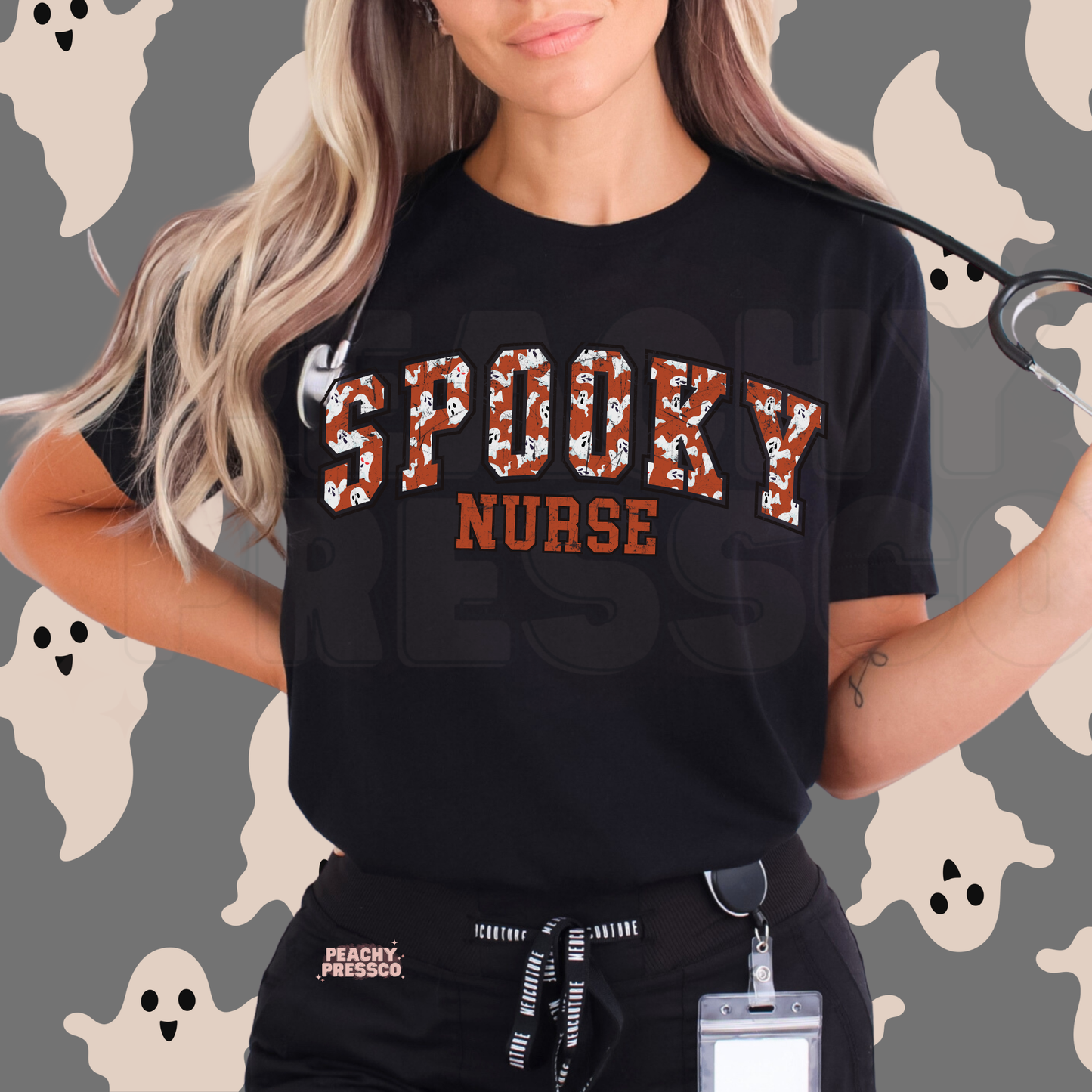 Spooky Nurse Halloween Shirt – Cute Ghost Print Crewneck for Nurses, Apparel