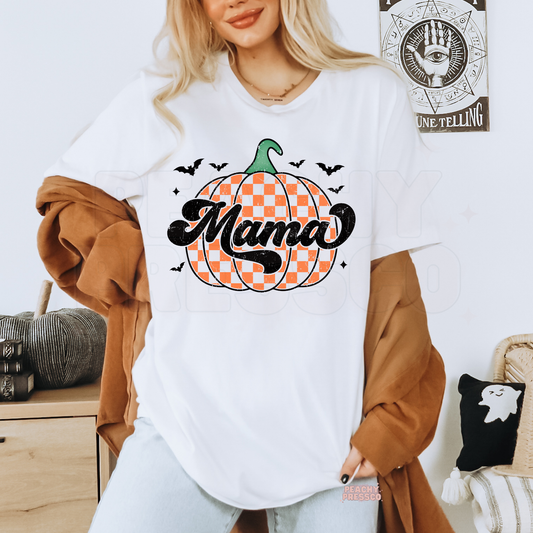 Pumpkin MAMA Halloween Sweatshirt | Orange Checker Pumpkin Crewneck for Moms | Cozy Pullover, Apparel