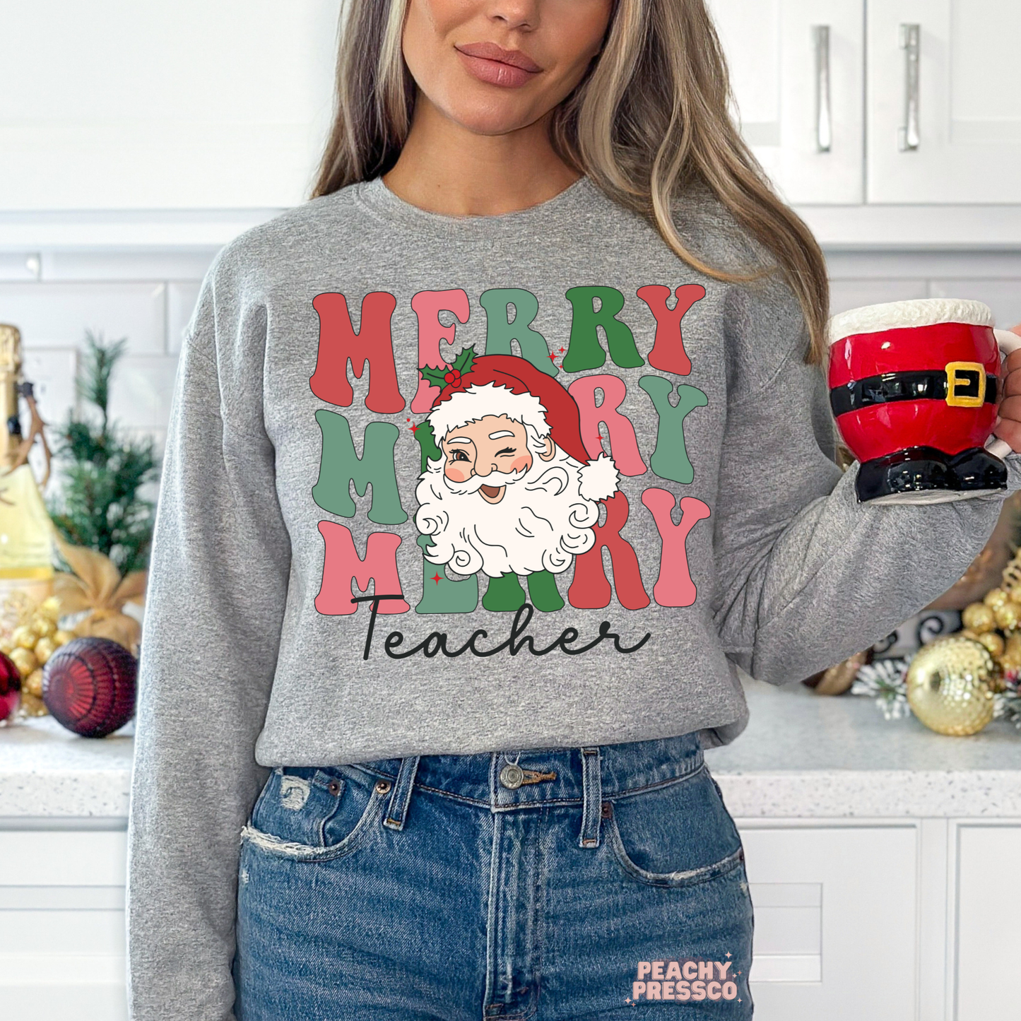 Merry Merry Merry Teacher Christmas Sweatshirt, Apparel