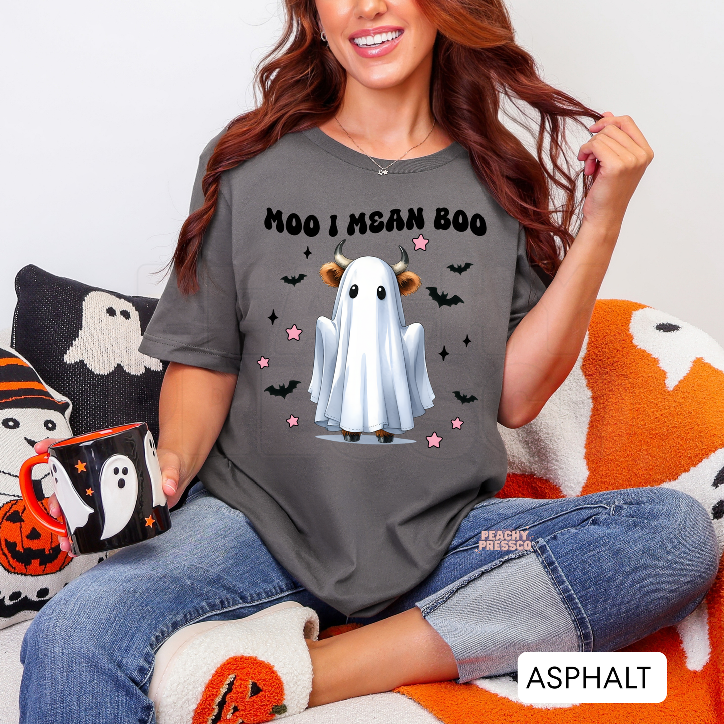 Moo I Mean Boo Funny Cow Ghost Sweatshirt – Cute Halloween Crewneck, Apparel