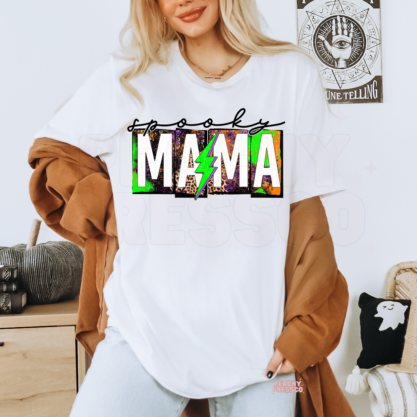 Spooky MAMA Halloween Shirt | Neon Green Lightning | Trendy Apparel for Moms