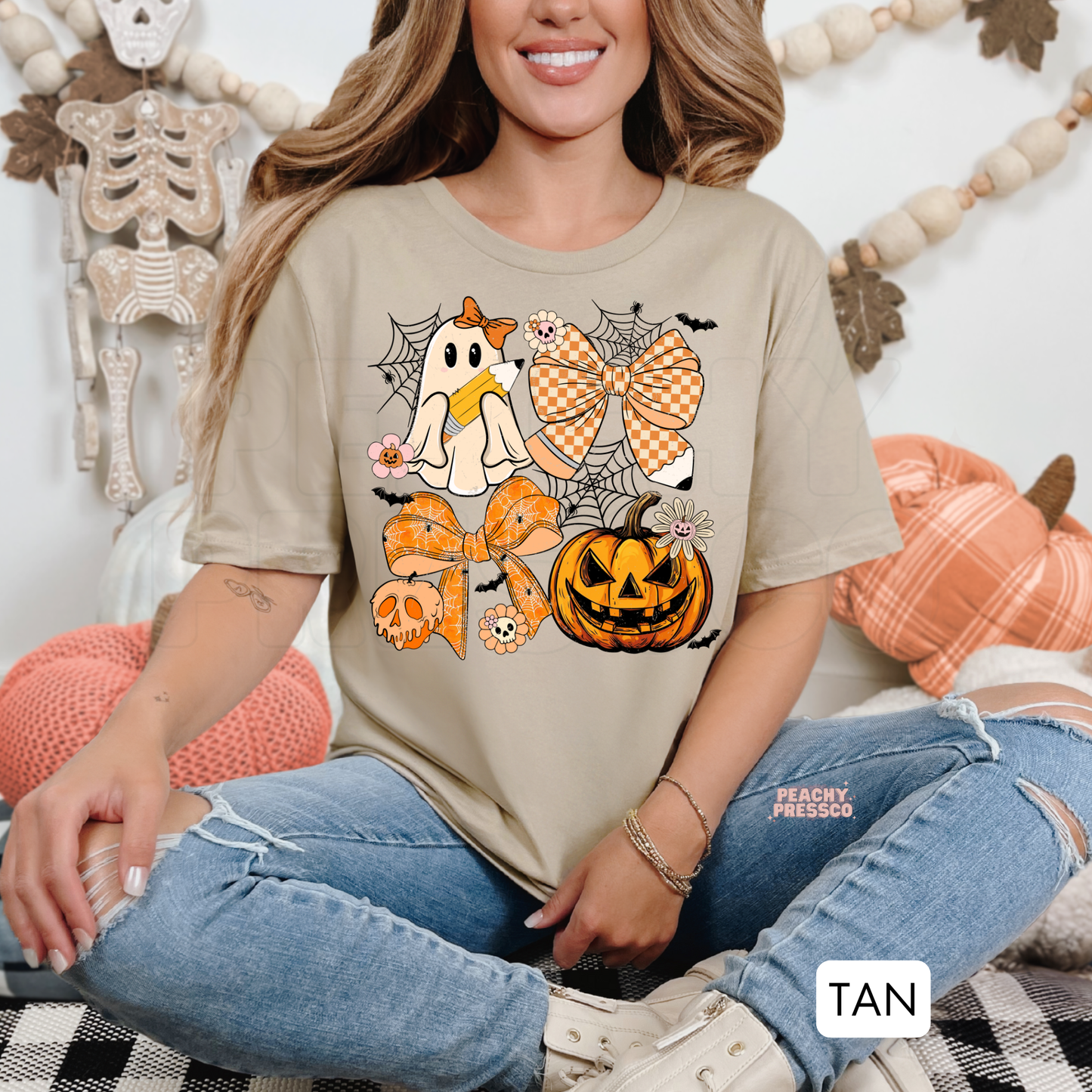 Halloween Teacher Ghost & Bow Sweatshirt – Cute Pumpkin Crewneck, School Apparel