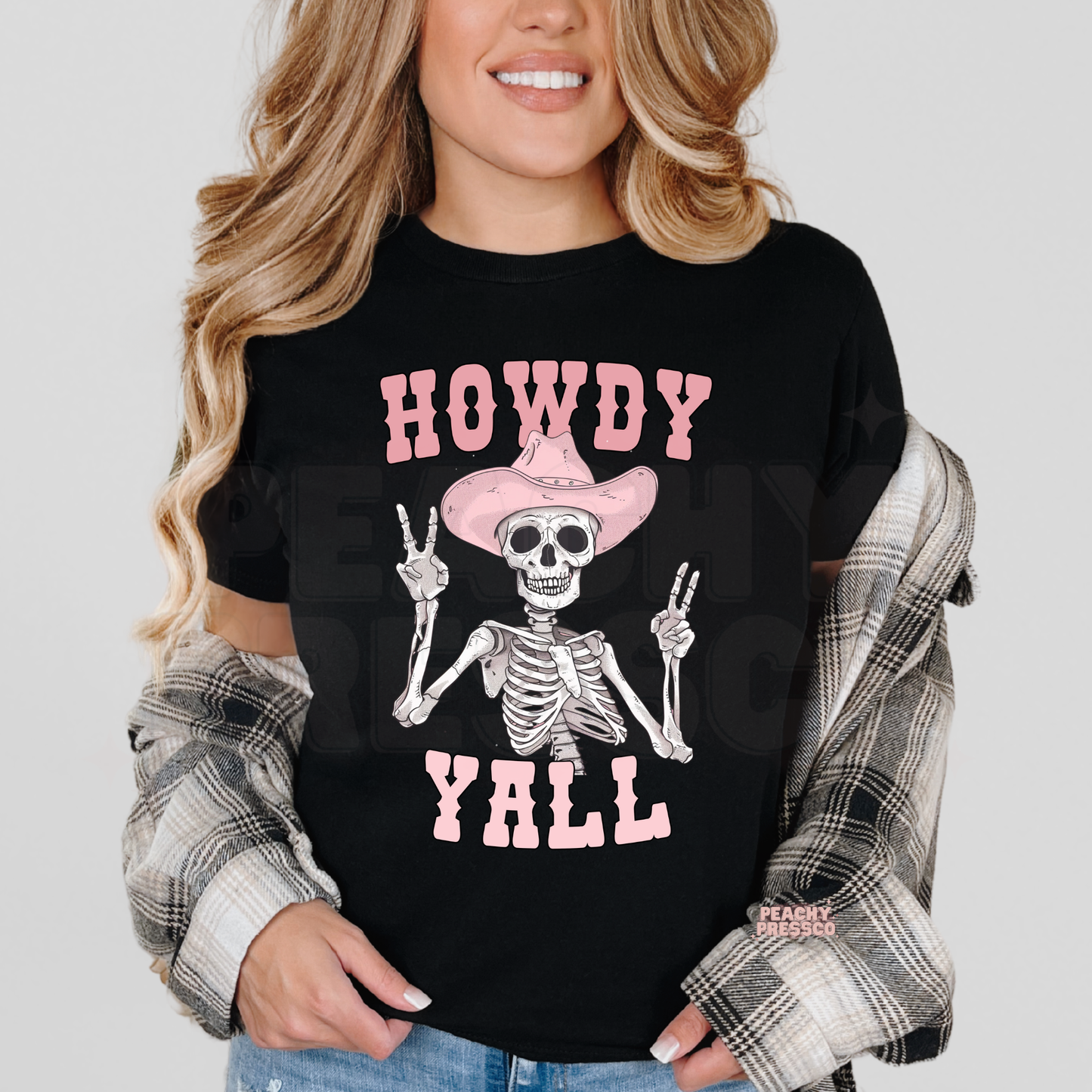 Howdy Y’all Pink Skeleton Western Shirt – Funny Cowgirl Halloween Sweatshirt – Retro Country Apparel