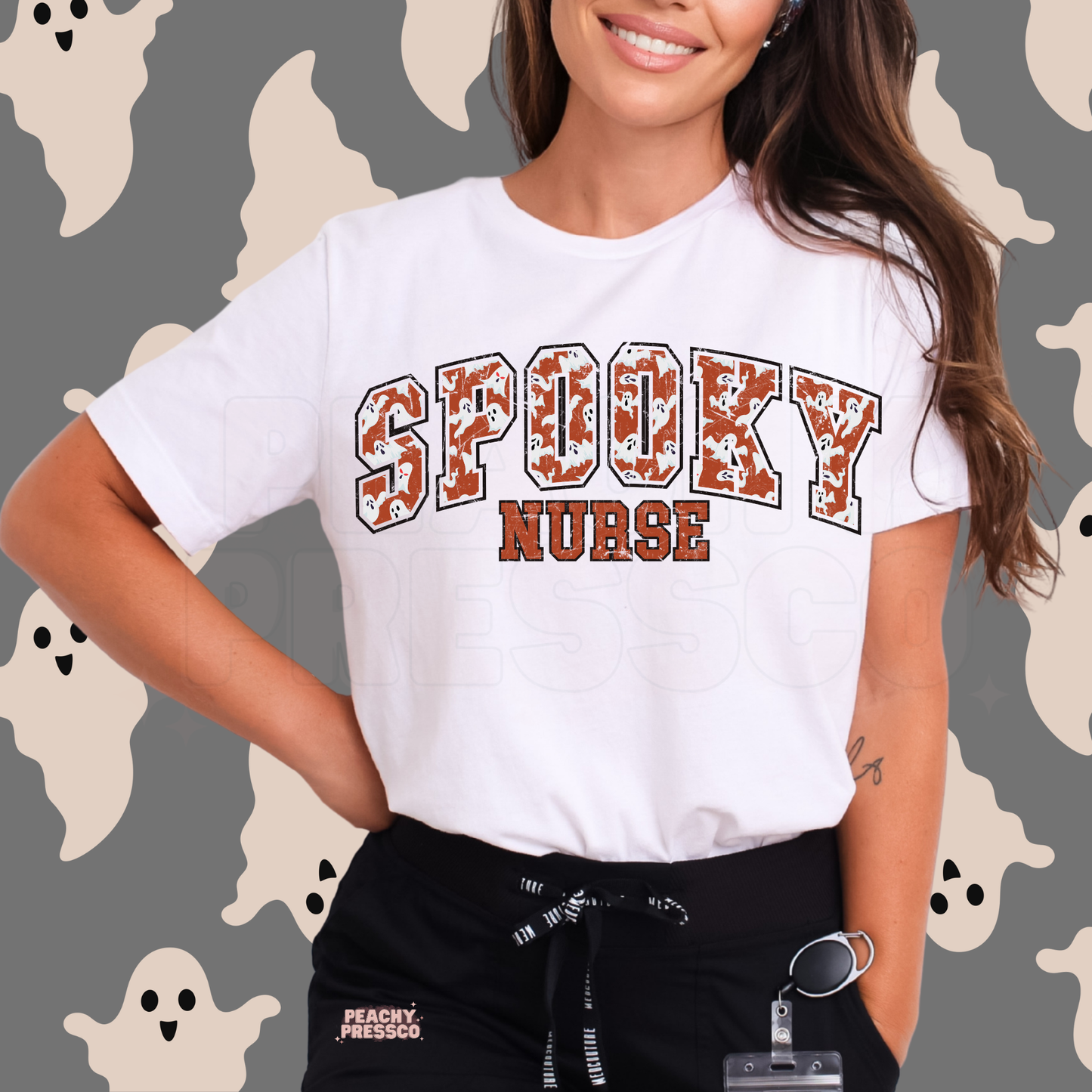 Spooky Nurse Halloween Shirt – Cute Ghost Print Crewneck for Nurses, Apparel