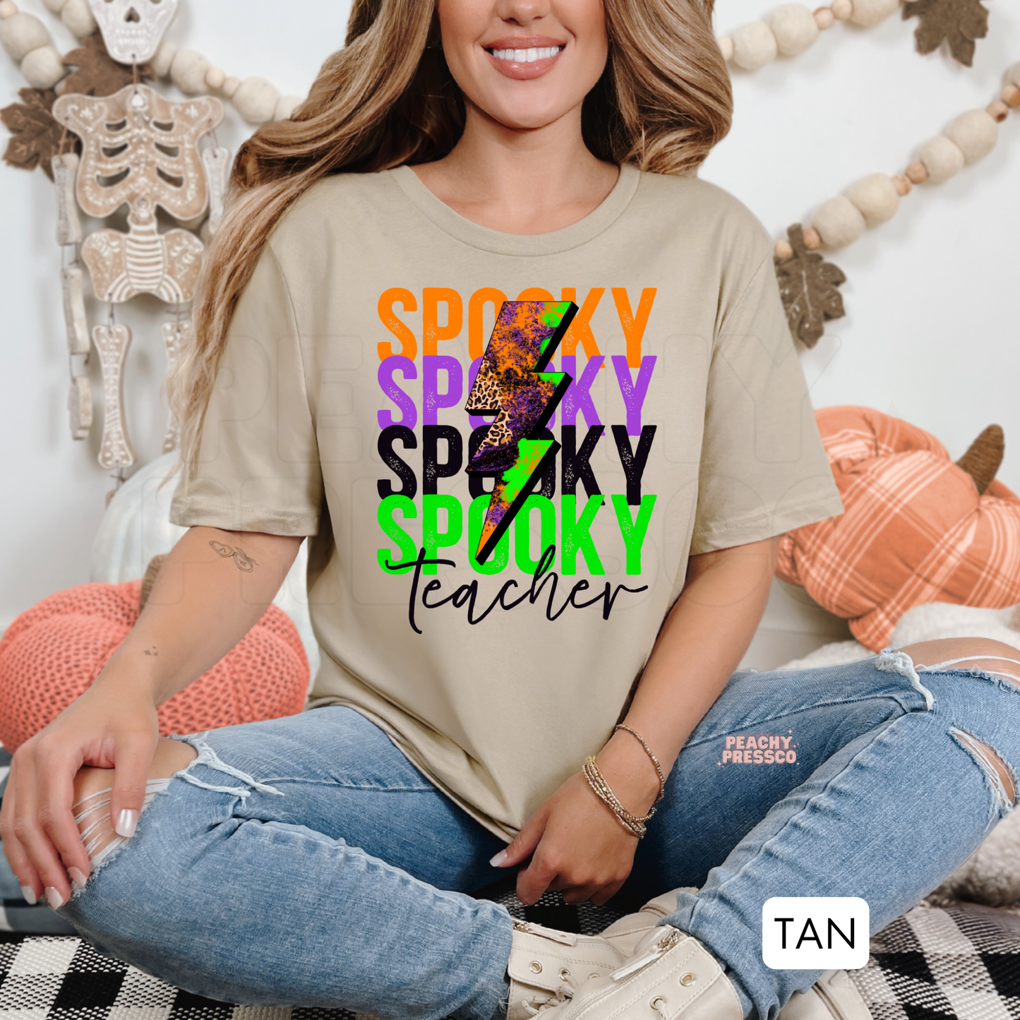 Spooky Teacher Lightning Bolt Halloween Shirt – Colorful Retro Crewneck, School Apparel