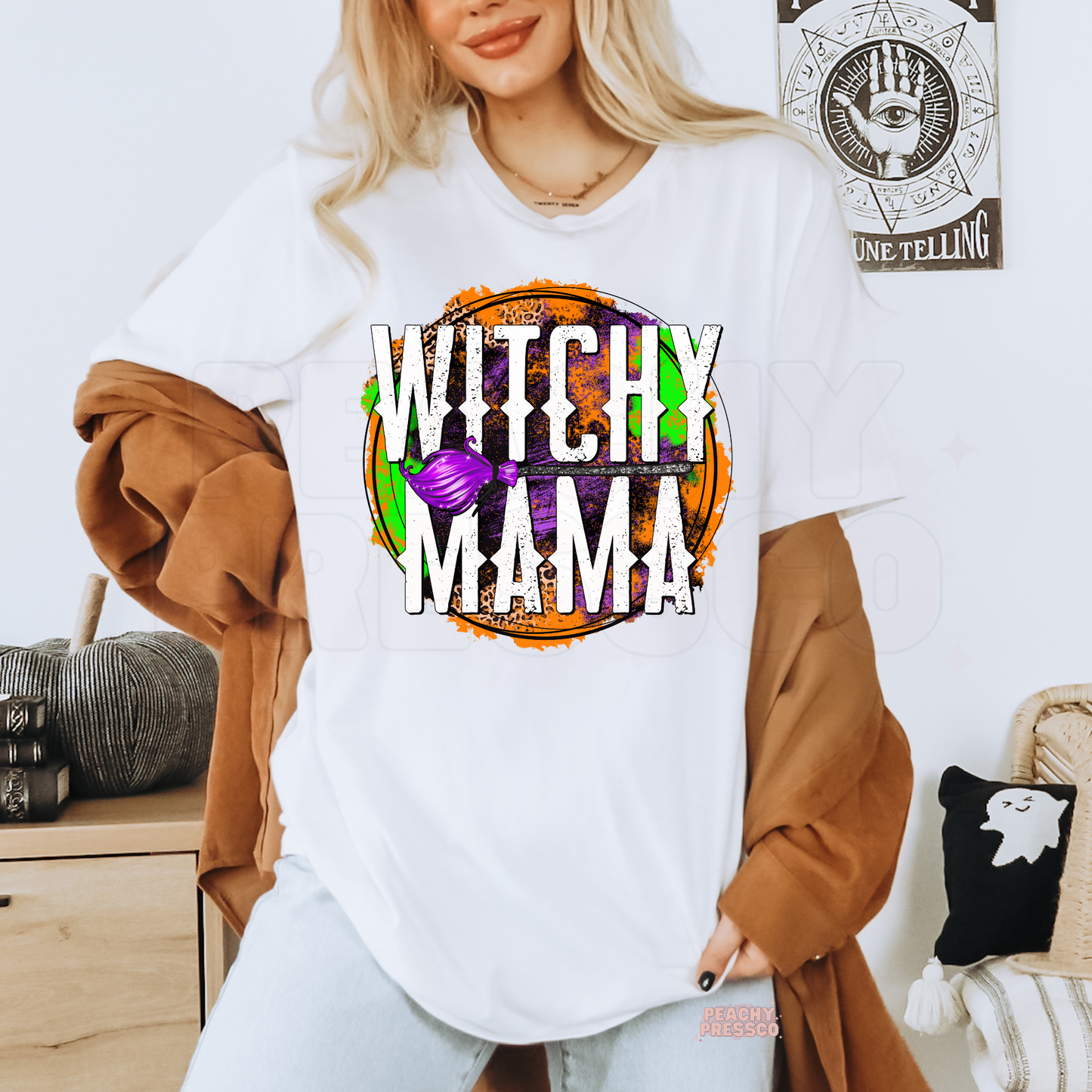 Witchy Mama Halloween Sweatshirt – Purple & Leopard Print Crewneck, Apparel