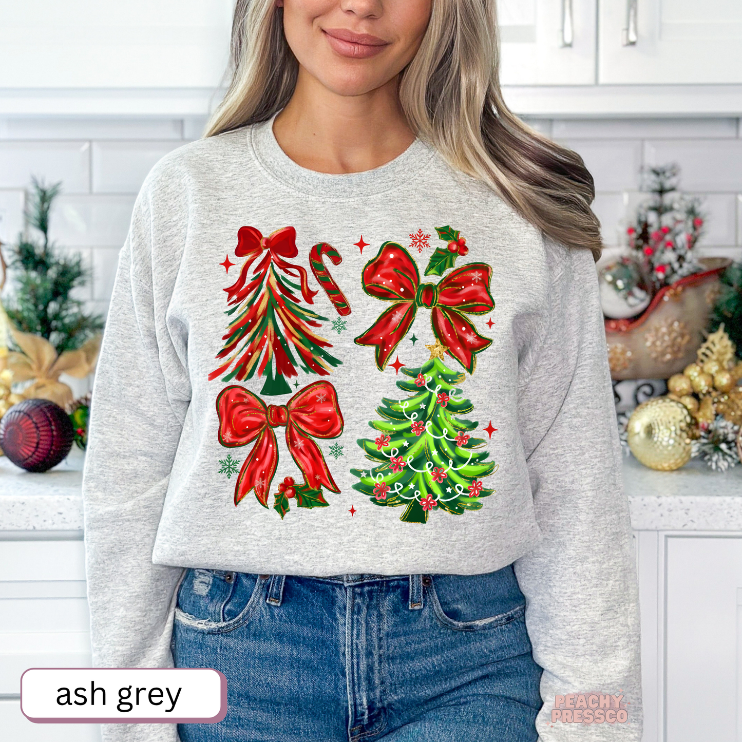 Christmas Tree & Bow Sweatshirt – Festive Holiday Cheer, Apparel