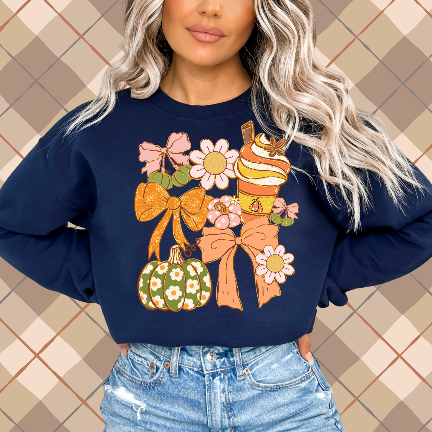 Fall Bows & Pumpkins Aesthetic Sweatshirt, Cozy Fall Apparel