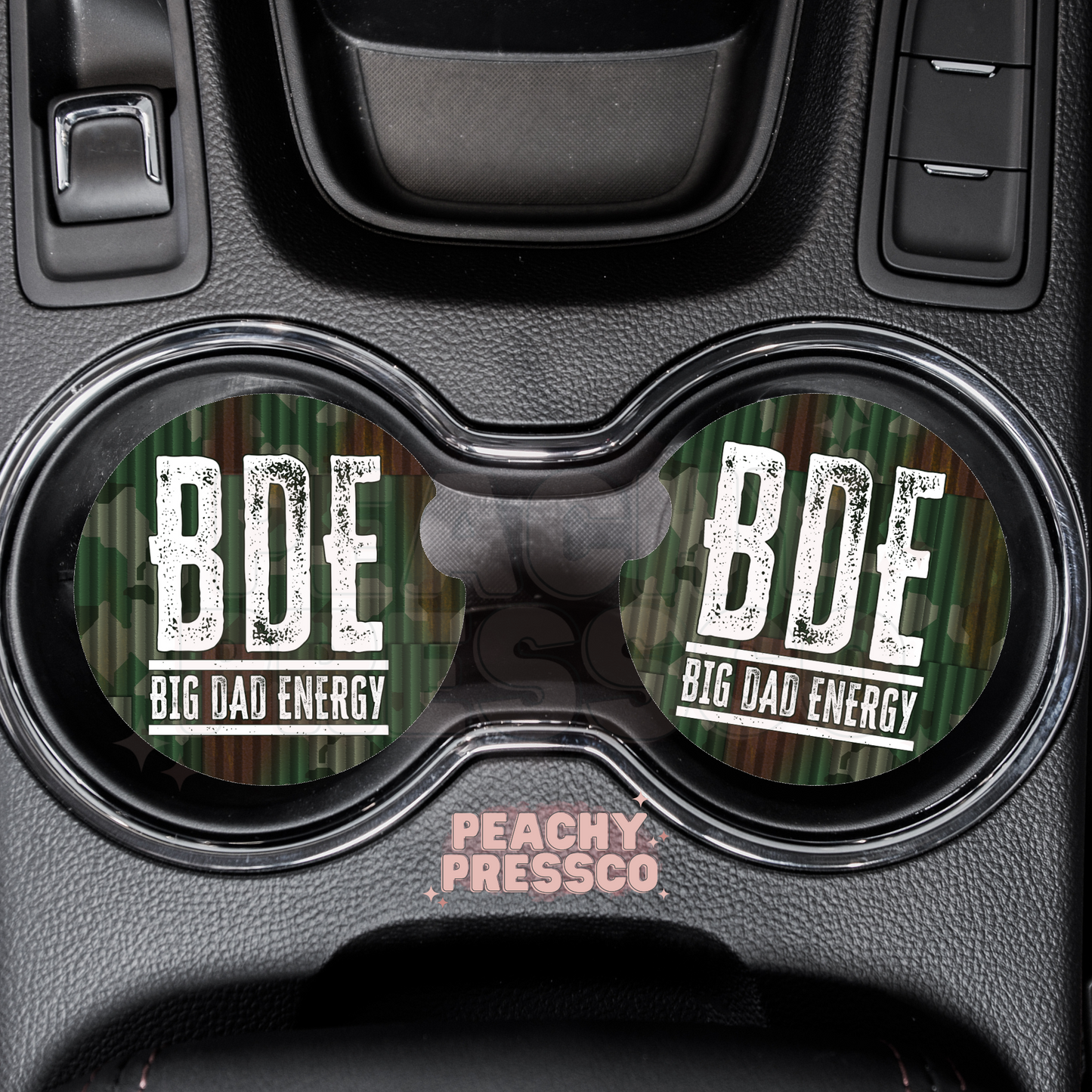BDE Big Dad Energy Car Coasters – Camo Design Gift for Cool Dads