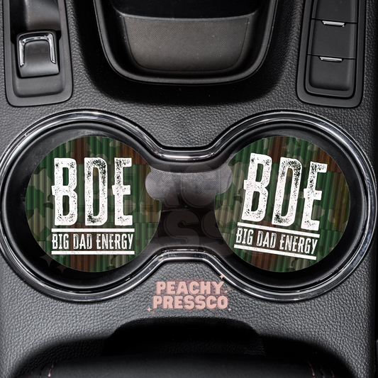BDE Big Dad Energy Car Coasters – Camo Design Gift for Cool Dads