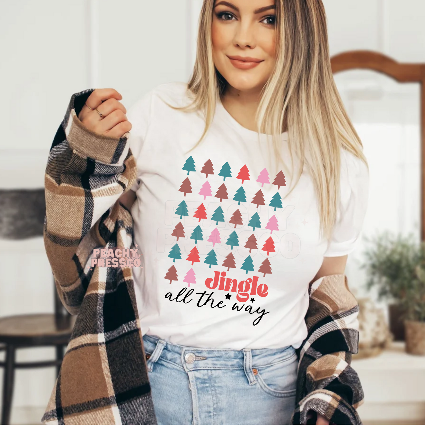 Jingle All the Way T-Shirt – Cute Christmas Tree Pattern Holiday Apparel