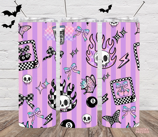 Pastel Goth Tumbler – Cute Skull & Bow Halloween | Retro Grunge Aesthetic 20oz Stainless Steel Tumbler