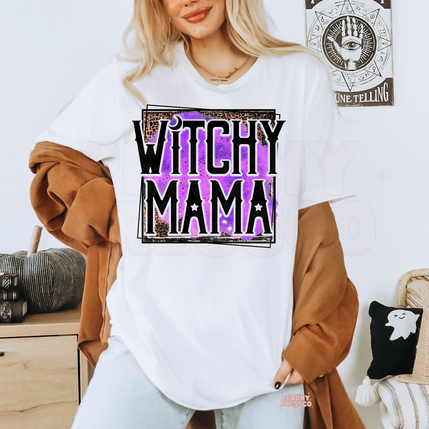 Witchy Mama Halloween Shirt – Purple Leopard Print for Moms | Cute Spooky Season Apparel