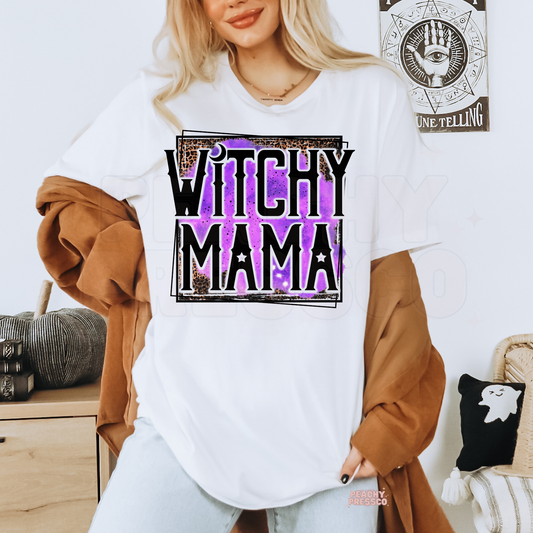 Witchy Mama Halloween Shirt – Purple Leopard Print for Moms | Cute Spooky Season Apparel