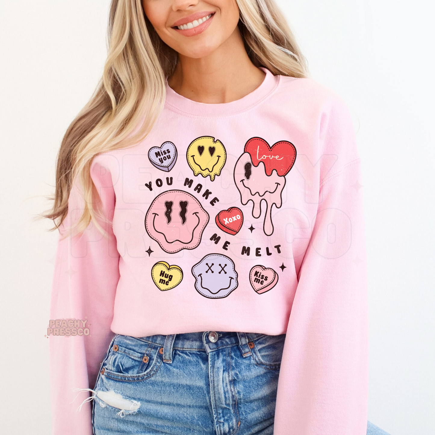 You Make Me Melt Valentine's Tee - Cute Candy Heart Faces Apparel