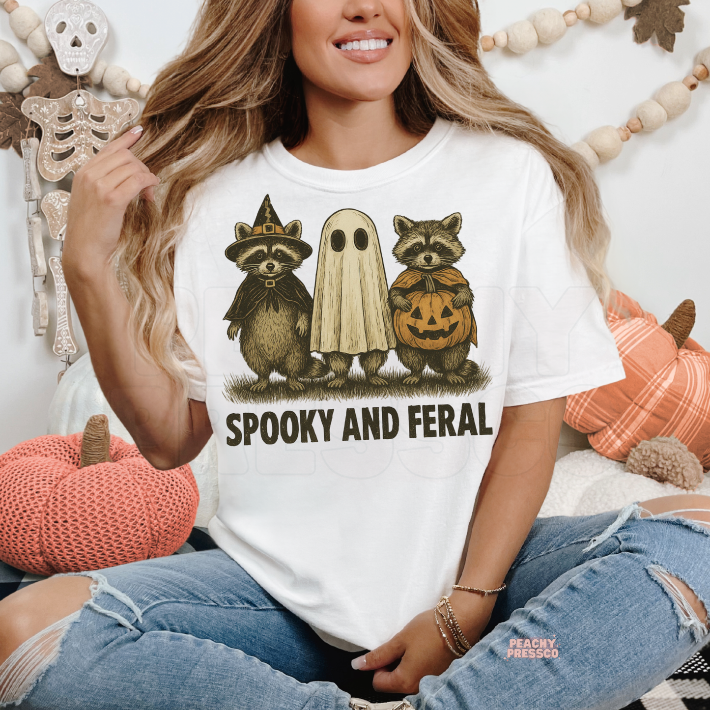 Spooky and Feral Raccoon Halloween Shirt | Cute Retro Graphic Tee, Apparel