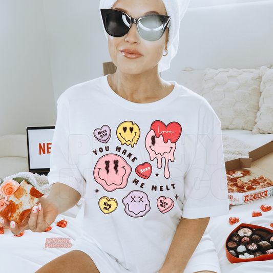 You Make Me Melt Valentine's Tee - Cute Candy Heart Faces Apparel