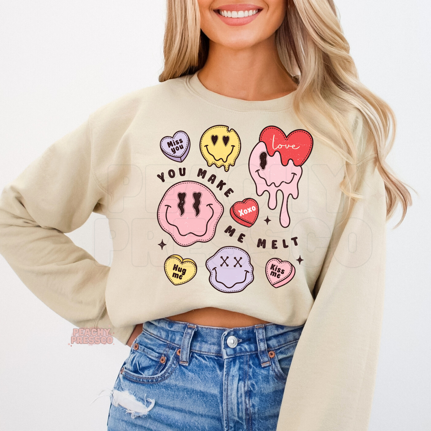 You Make Me Melt Valentine's Tee - Cute Candy Heart Faces Apparel
