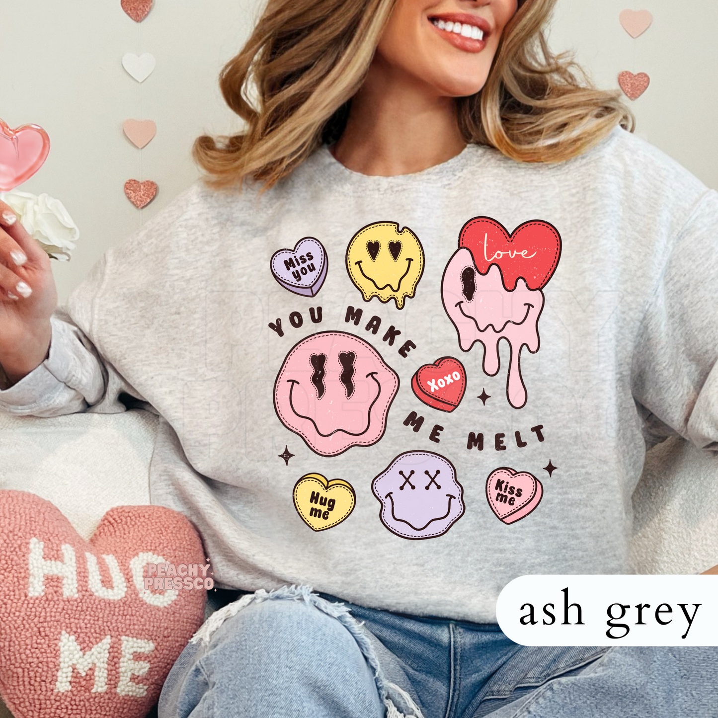 You Make Me Melt Valentine's Tee - Cute Candy Heart Faces Apparel