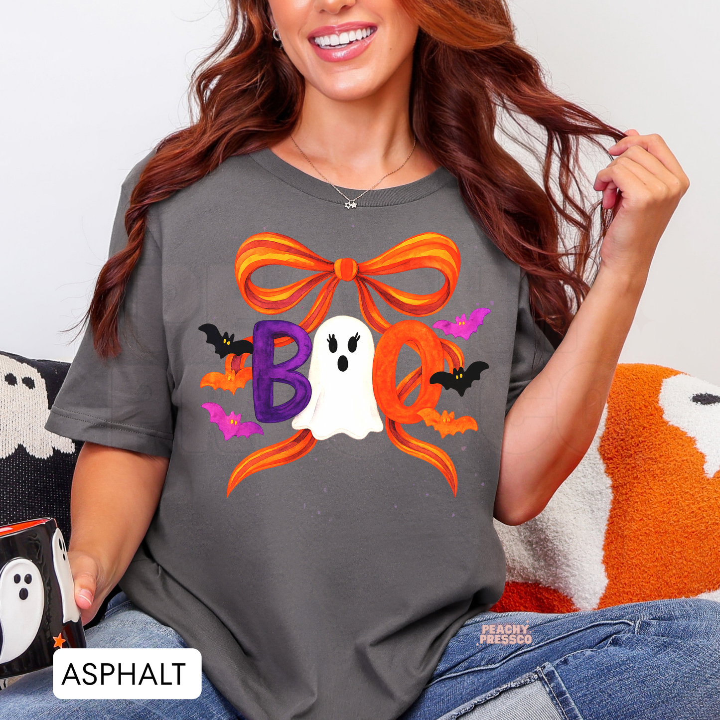 Cute Ghost BOO Shirt – Halloween Bats & Bows, Ghost Vibes Apparel