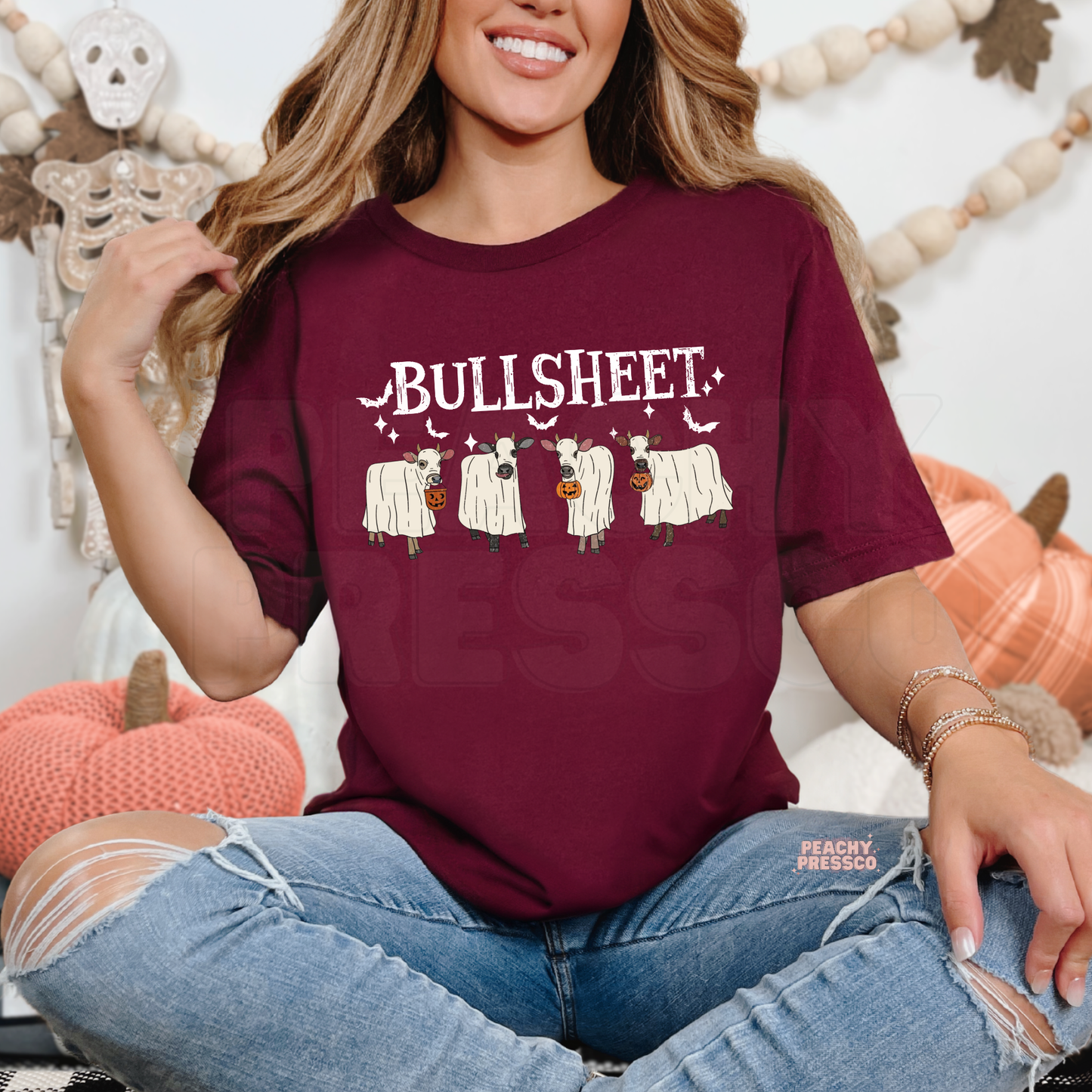Funny Bull Sheet Halloween Shirt – Cow Costume Sweatshirt – Western Crewneck, Apparel