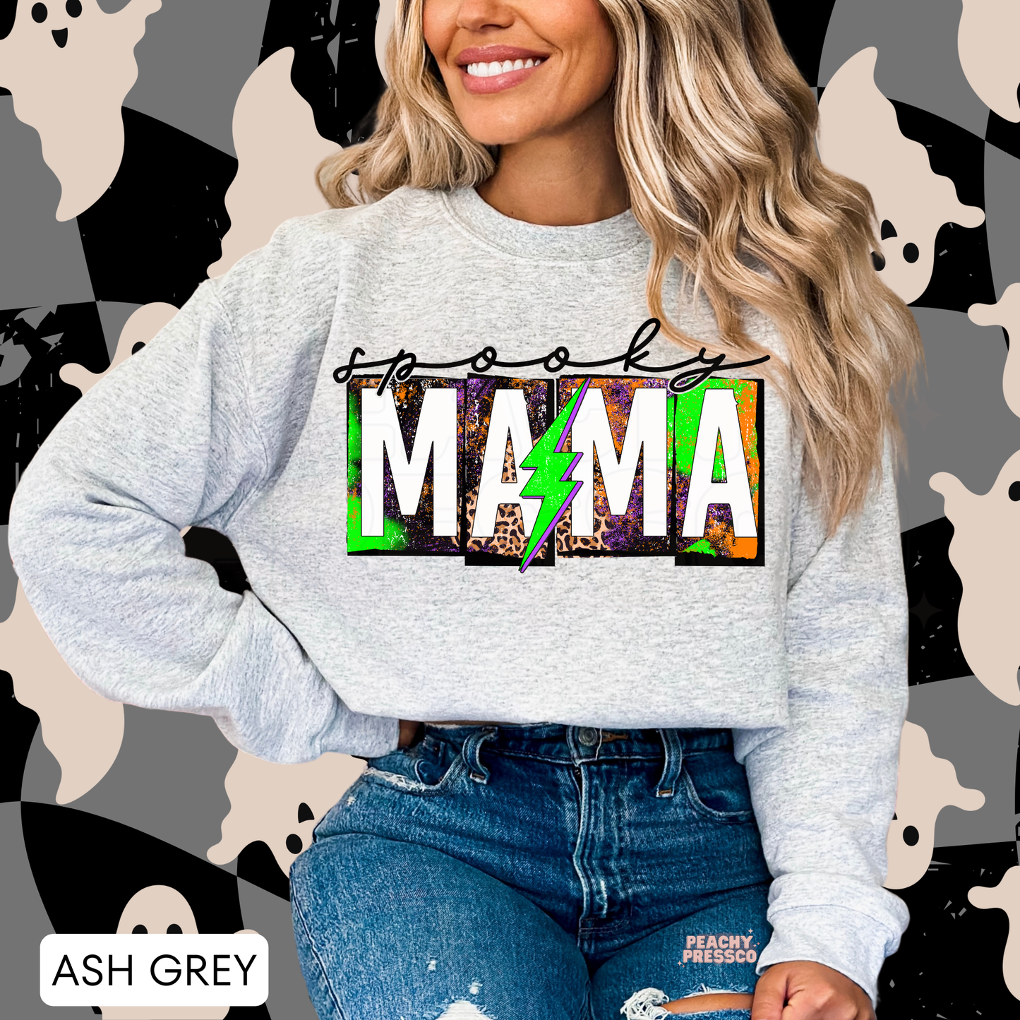 Spooky MAMA Halloween Shirt | Neon Green Lightning | Trendy Apparel for Moms