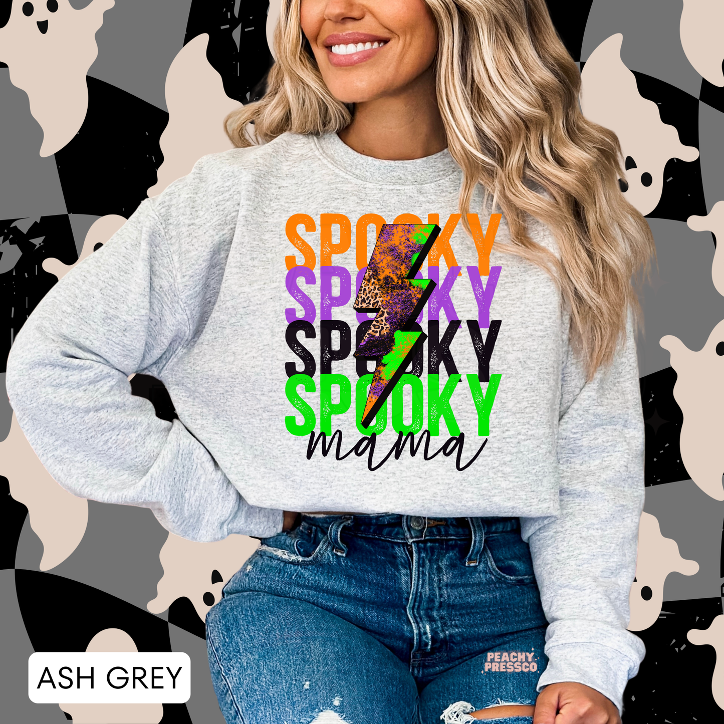 Spooky Mama Lightning Bolt Halloween Shirt – Bright Retro Trendy Apparel for Moms