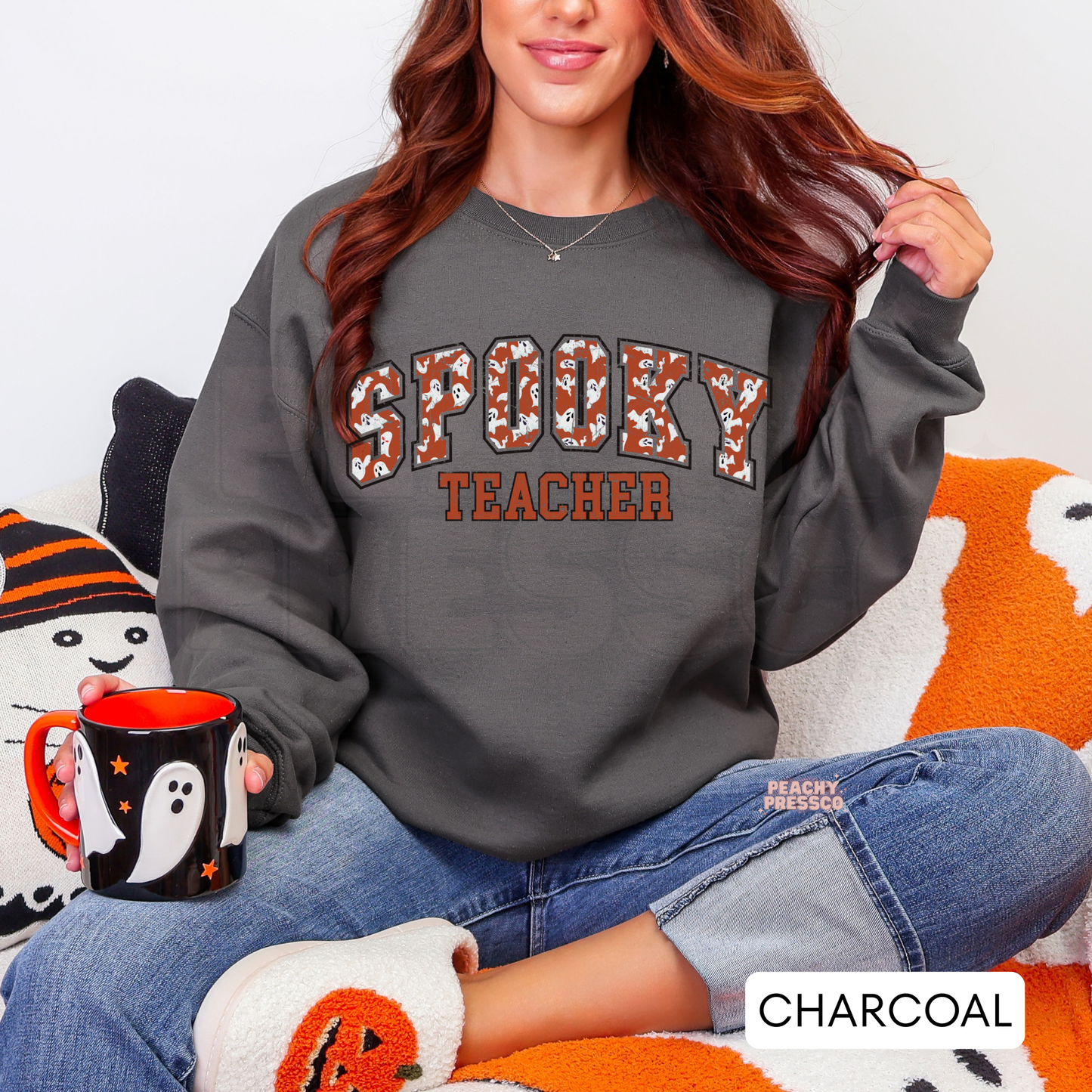 Spooky Teacher Halloween Sweatshirt – Cute Ghost Print Crewneck, Apparel