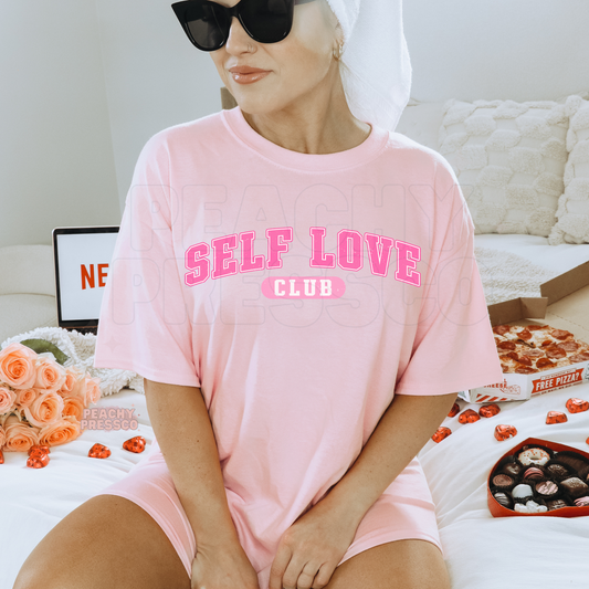Self Love Club Bold Letter Tee – Hot Pink Retro Valentine Apparel