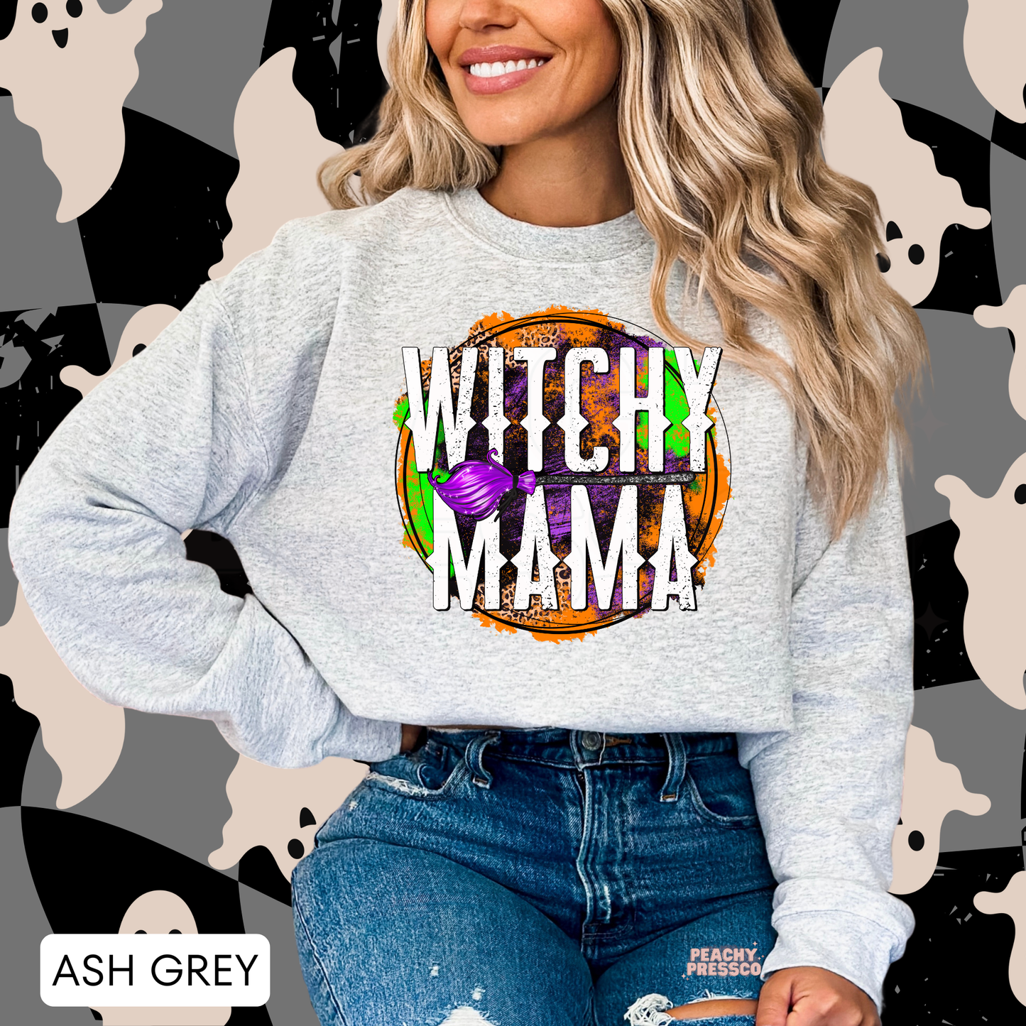 Witchy Mama Halloween Sweatshirt – Purple & Leopard Print Crewneck, Apparel