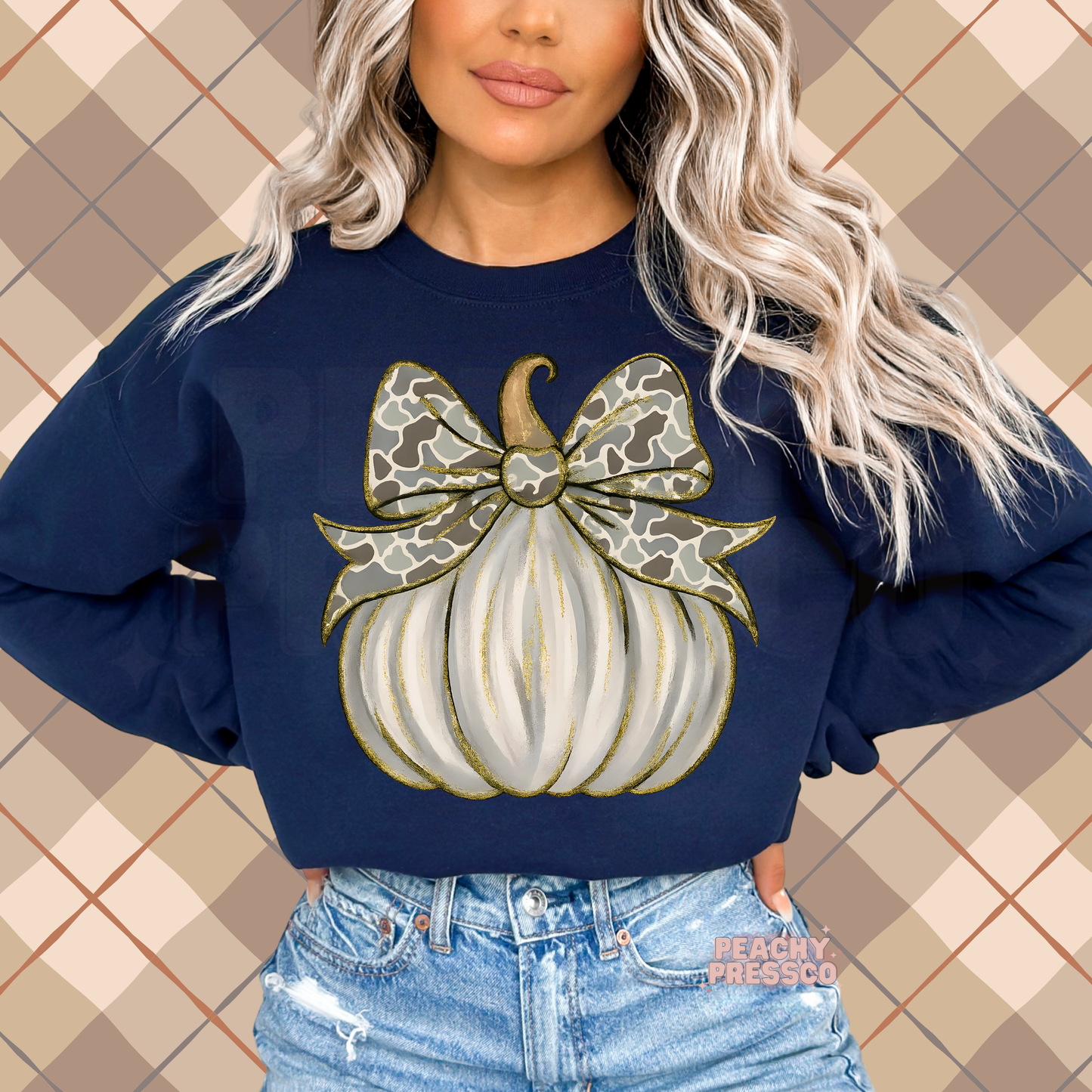 Pumpkin with Camo Bow | Neutral Fall Apparel