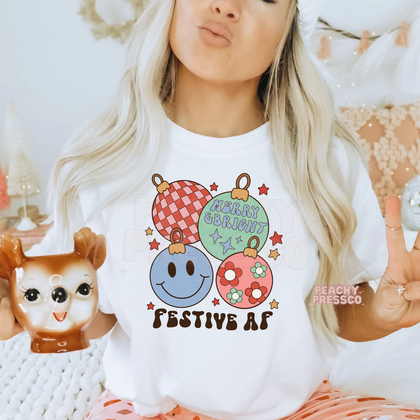 Festive AF Christmas Ornaments T-Shirt – Merry & Bright Retro Holiday Apparel