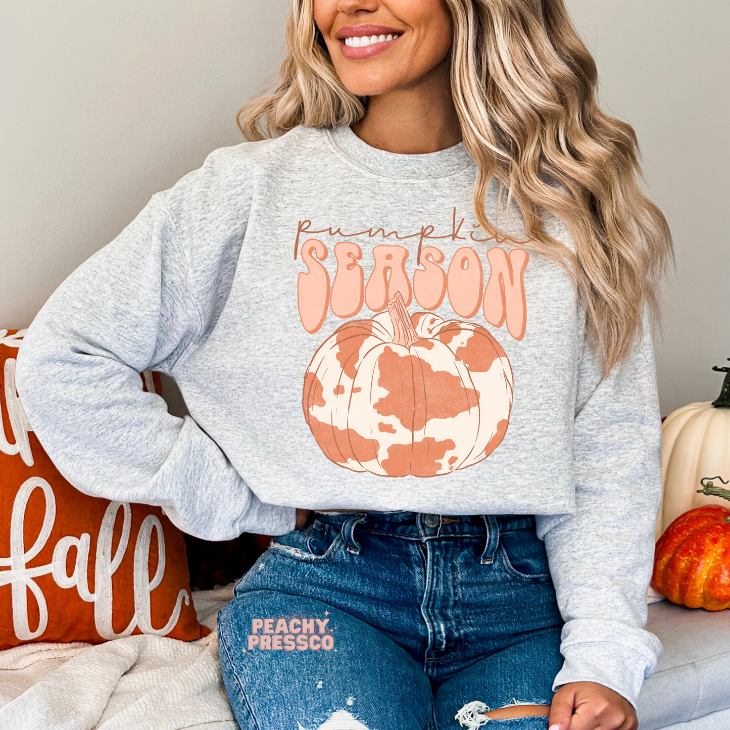 Pumpkin Season Cow Print Sweatshirt, Western Fall Apparel