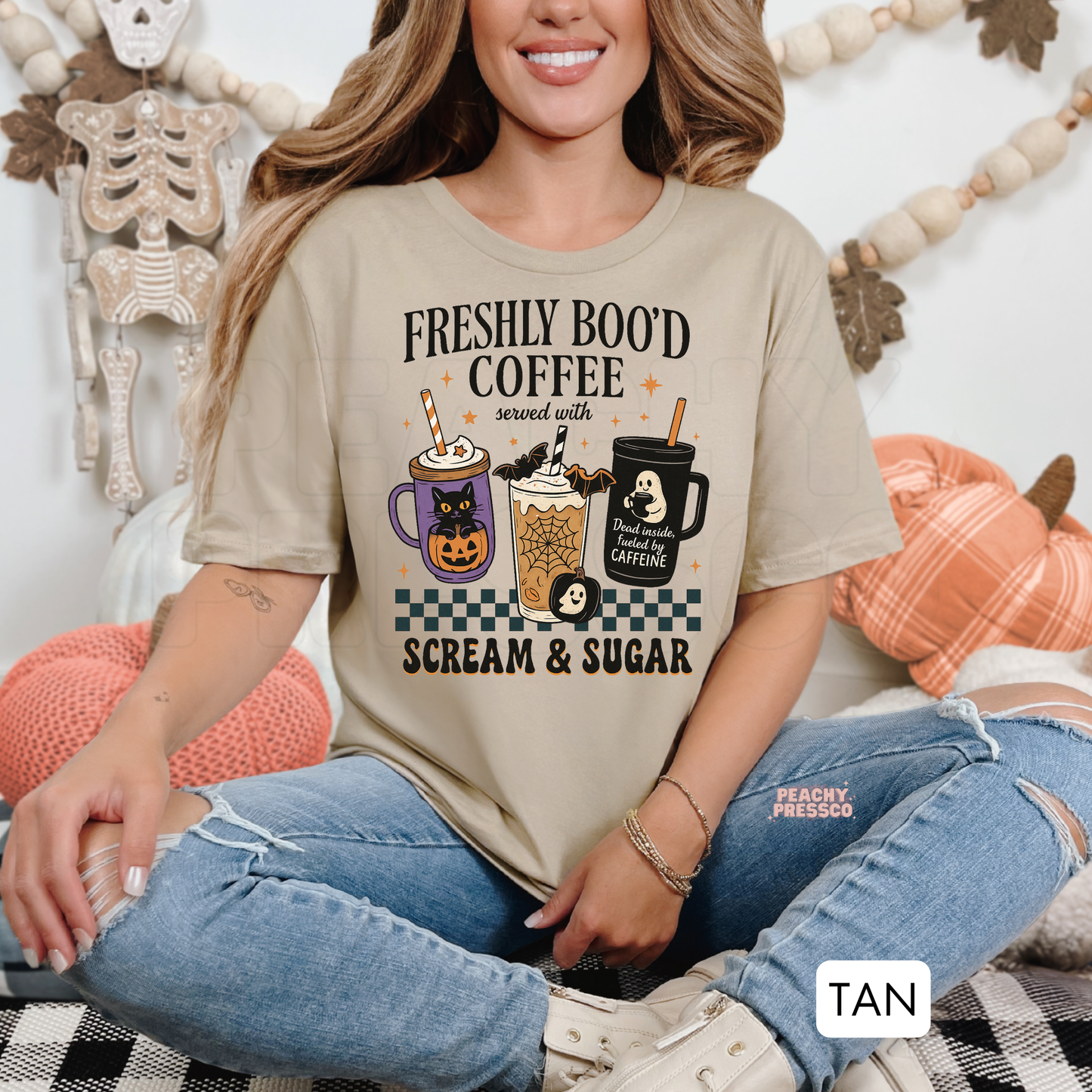 Freshly Boo'd Coffee served with Scream & Sugar Halloween Shirt | Coffee Crewneck, Apparel
