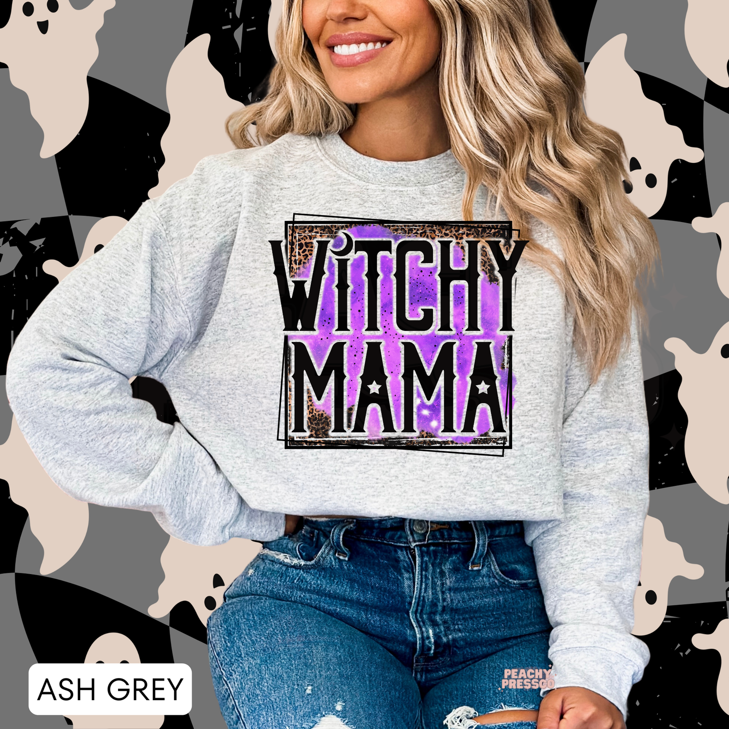 Witchy Mama Halloween Shirt – Purple Leopard Print for Moms | Cute Spooky Season Apparel