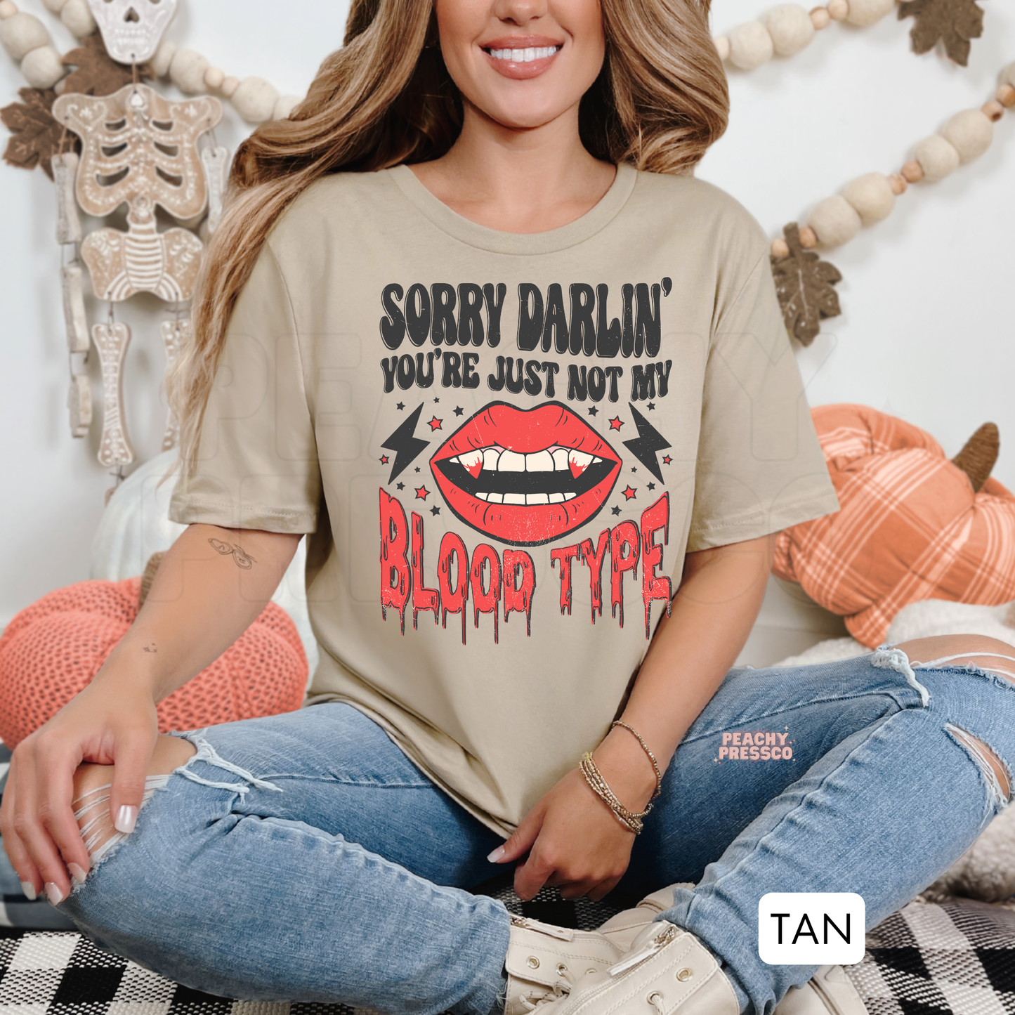 Sorry Darlin You’re Just Not My Blood Type Sweatshirt | Funny Vampire Halloween Crewneck, Apparel