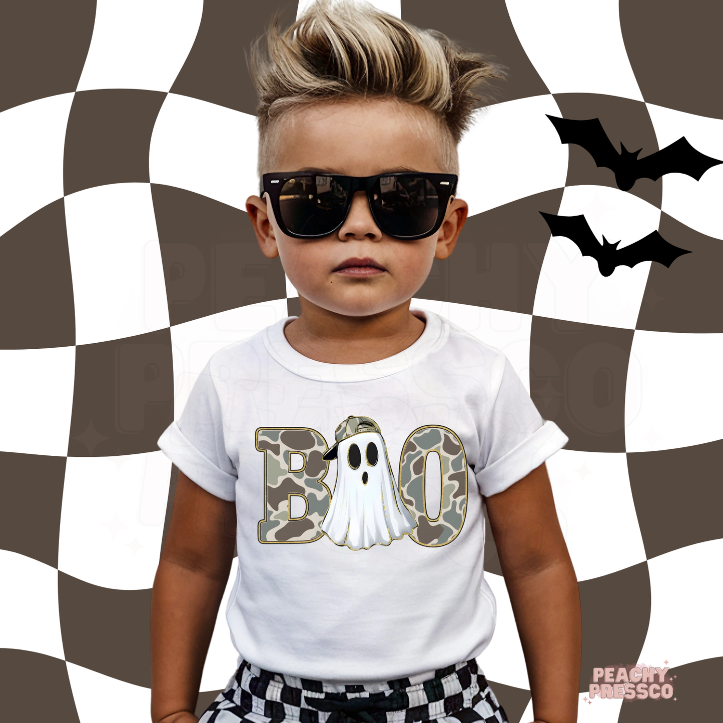 Cool Camo Ghost “BOO” Halloween Shirt – Spooky & Fun, Kids Apparel