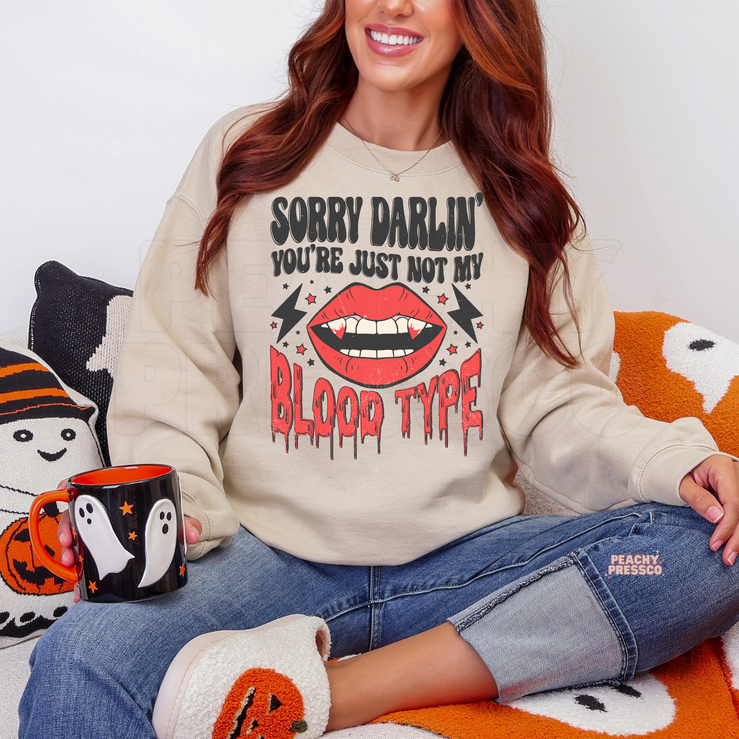 Sorry Darlin You’re Just Not My Blood Type Sweatshirt | Funny Vampire Halloween Crewneck, Apparel