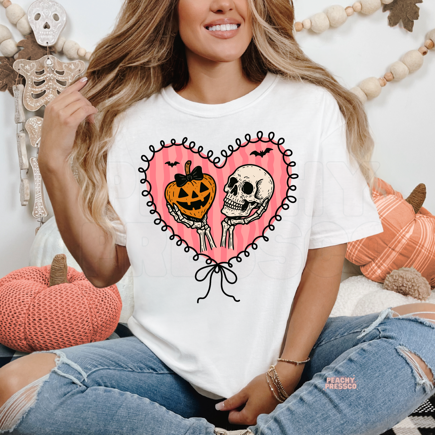 Pumpkin & Skull Heart Halloween Shirt | Cute Creepy Love Apparel