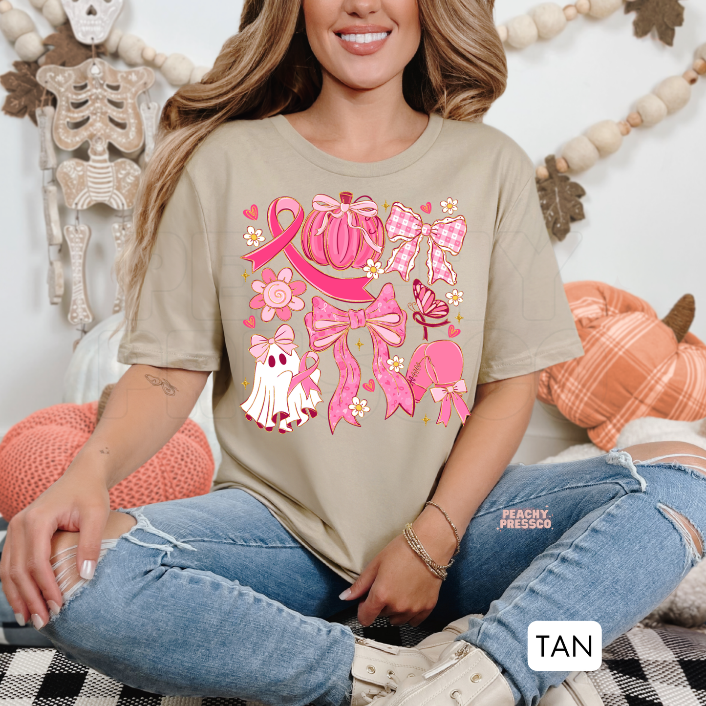 Pink Bow & Pumpkin Halloween Shirt – Cute Cancer Awareness Apparel