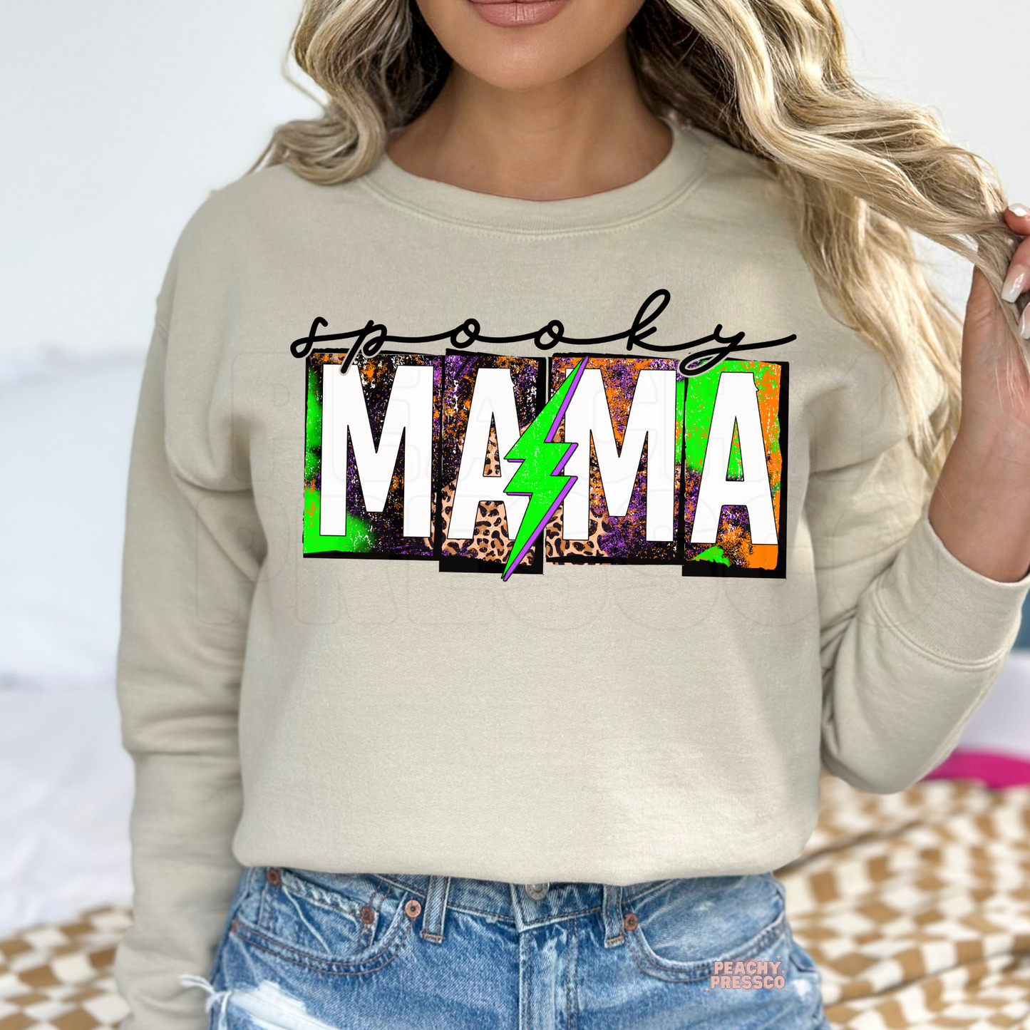 Spooky MAMA Halloween Shirt | Neon Green Lightning | Trendy Apparel for Moms