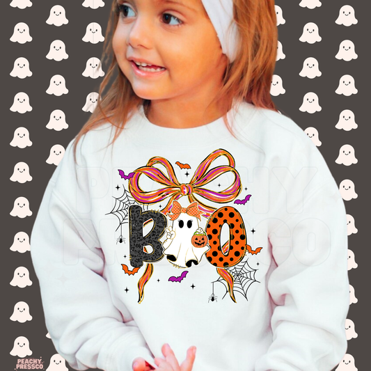 Girly Ghost “BOO” Halloween Sweatshirt – Cute & Spooky Vibes, Kids Apparel