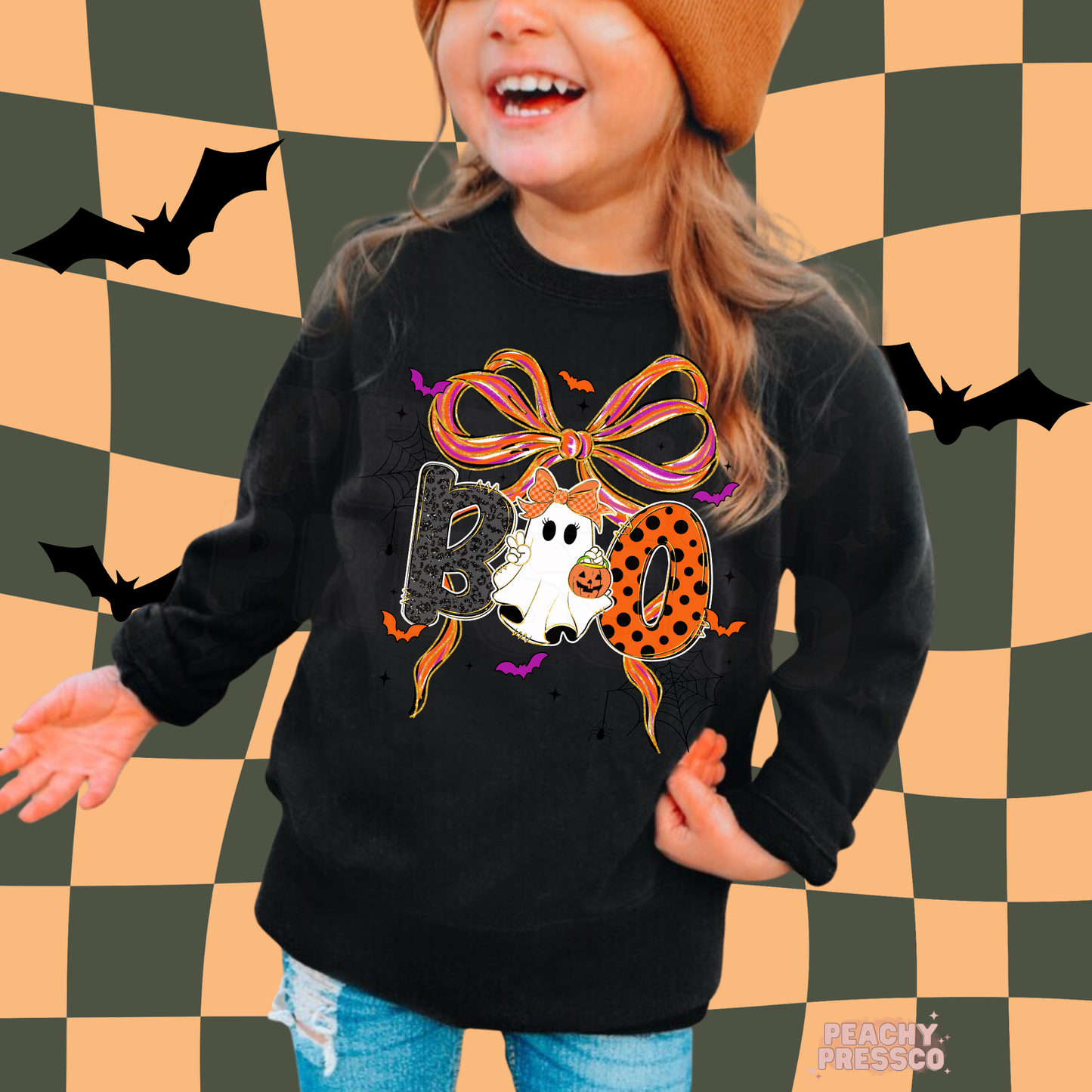 Girly Ghost “BOO” Halloween Sweatshirt – Cute & Spooky Vibes, Kids Apparel