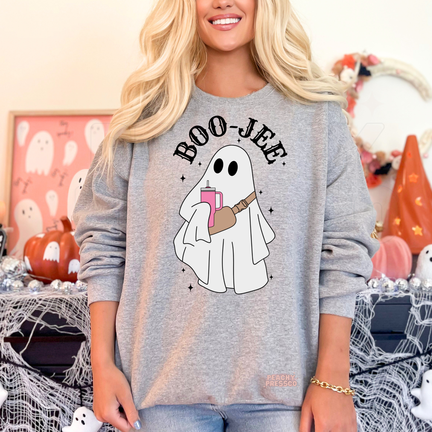 BOO JEE Ghost Halloween Shirt | Funny Boujee Ghost Graphic Tee for Women, Apparel