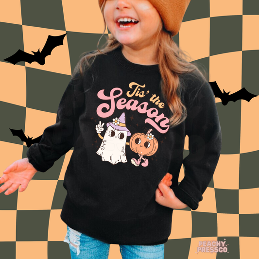 Tis’ the Season Cute Ghost & Pumpkin Sweatshirt | Adorable Halloween Kids Apparel