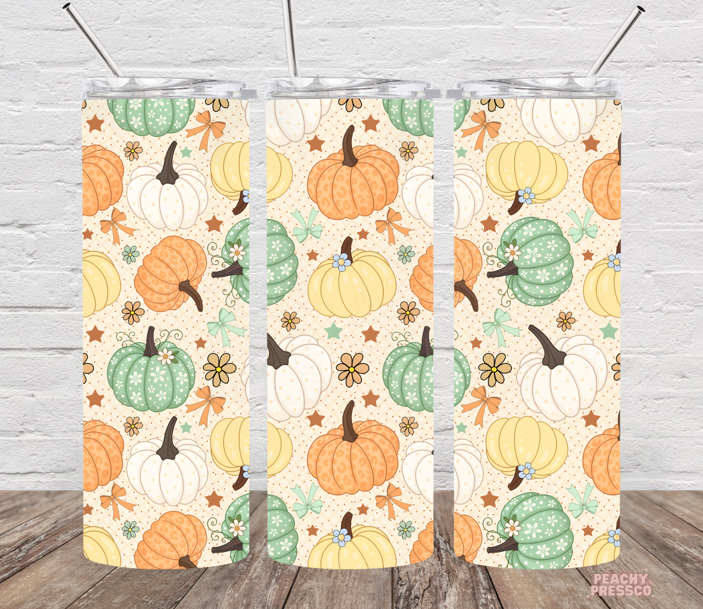 Fall Pumpkins Floral Tumbler – Autumn Stainless Steel - 20oz Skinny