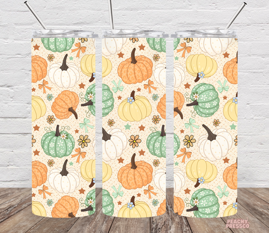 Fall Pumpkins Floral Tumbler – Autumn Stainless Steel - 20oz Skinny
