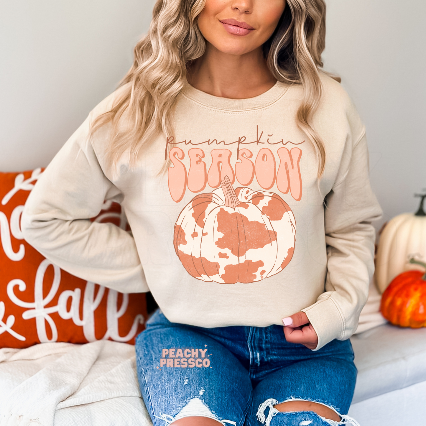 Pumpkin Season Cow Print Sweatshirt, Western Fall Apparel